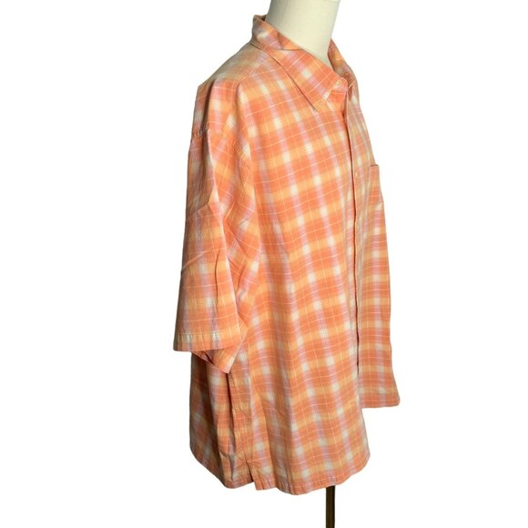 Arrow Summer Prep Button Up Camp Shirt XXL Orange Plaid Short Sleeves Pocket - Picture 5 of 6
